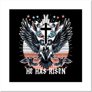 He has Risen - Luke 24:6-7 Happy Easter Design Posters and Art